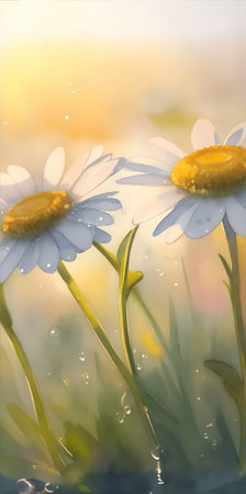 Spring meadow Cammomile flowers watercolor. AI generated illustrationの素材
