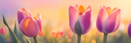 Beautiful tulips flowers. Watercolor. Ai generated illustrationの素材