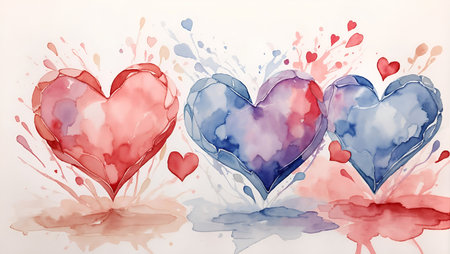 Watercolor hearts drawing. AI generated illustrationの素材