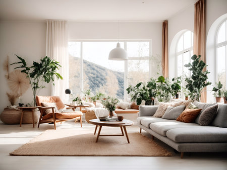 Scandinavian style living room. AI generated illustrationの素材