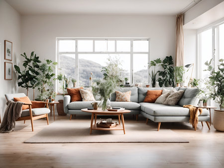 Scandinavian style living room. AI generated illustrationの素材