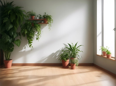Empty room with plants. AI generated illustrationの素材