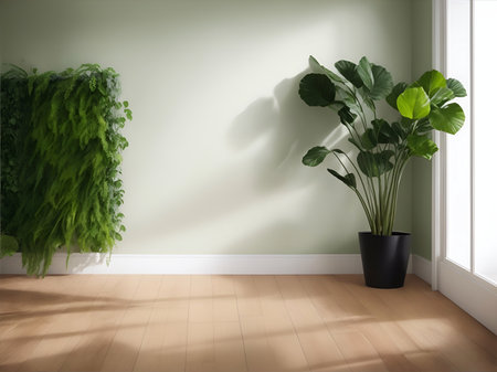 Empty room with plants. AI generated illustrationの素材
