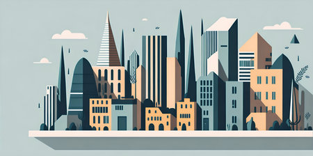 Cartoon cityscape. AI generated illustrationの素材