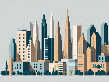 Cartoon cityscape. AI generated illustrationの素材