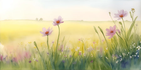 Spring meadow flowers. AI generated illustrationの素材