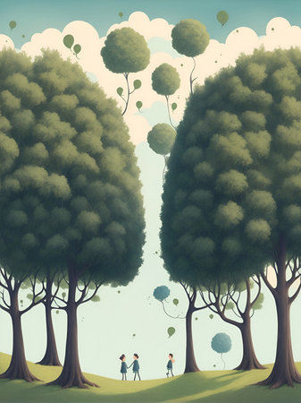 whimsical forest cartoon. AI generated illustrationの素材
