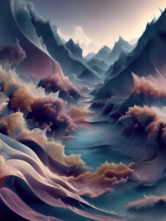 Abstract landscape transformation. AI generated illustrationの素材