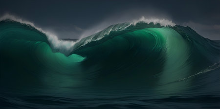 Big waves in ocean. AI generated illustrationの素材