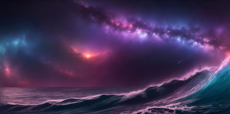 Big waves in ocean. AI generated illustrationの素材