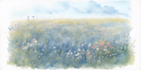 Wild spring flowers. Watercolor style. AI generated illustrationの素材