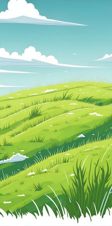 Green field landscape. AI generated illustrationの素材