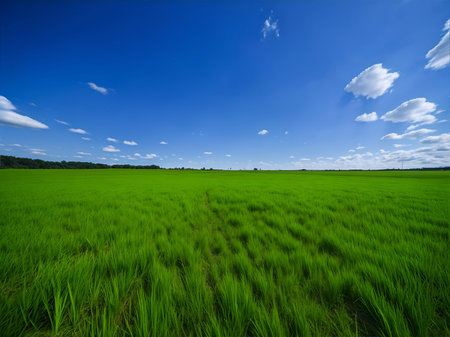 Green field landscape. AI generated illustrationの素材