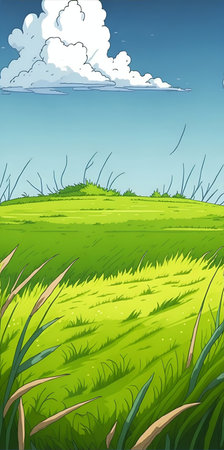 Green field landscape. AI generated illustrationの素材