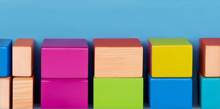 Colorful wooden blocks aligned. Abstract background. AI generated illustrationの素材