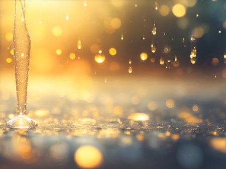 Blured rain drops at sunset time. AI generated illustrationの素材