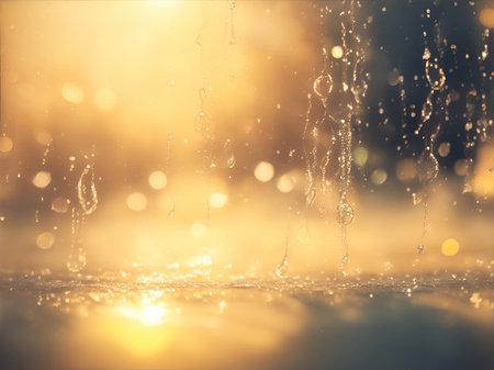 Blured rain drops at sunset time. AI generated illustrationの素材