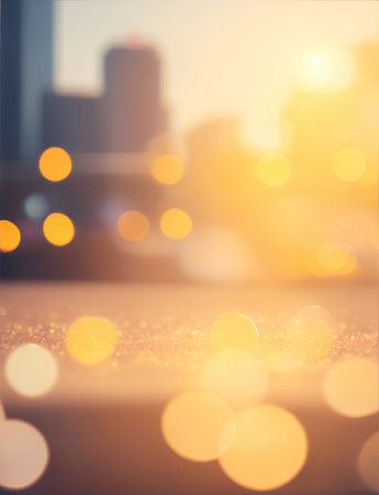 Blured rain drops at sunset time. AI generated illustrationの素材