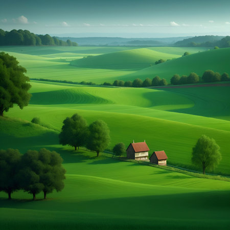 Green Hills land landscape. AI generated illustrationの素材