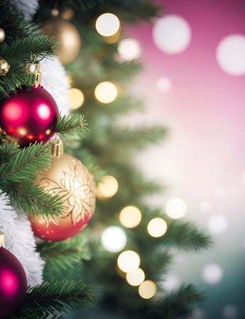 Xmas template bokeh background. AI generated illustrationの素材