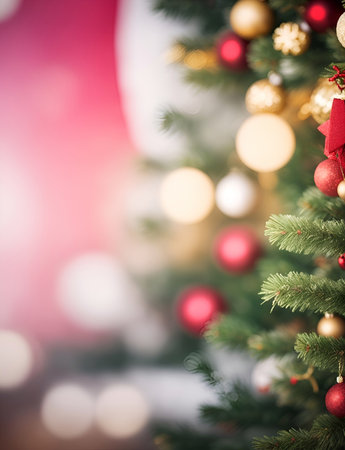 Xmas template bokeh background. AI generated illustrationの素材