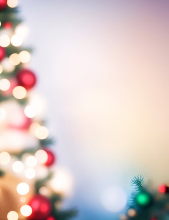 Xmas template bokeh background. AI generated illustrationの素材