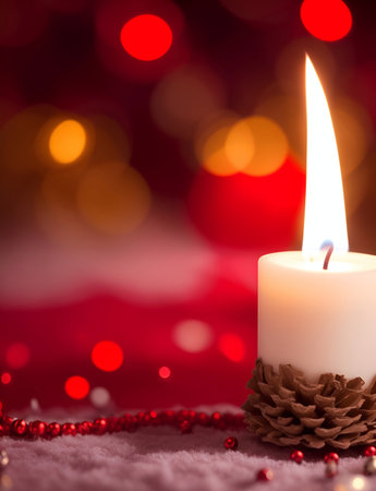 Xmas candle template bokeh background. AI generated illustrationの素材