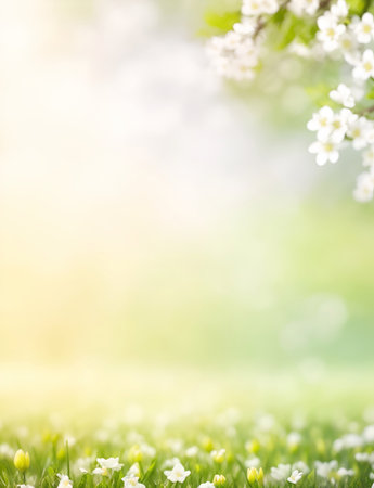 Bokeh blurred nature background. AI generated illustrationの素材