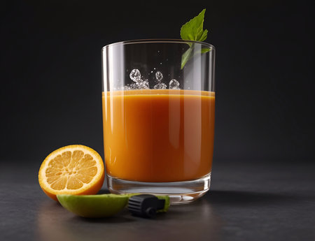 Juice in the glass. AI generated illustrationの素材