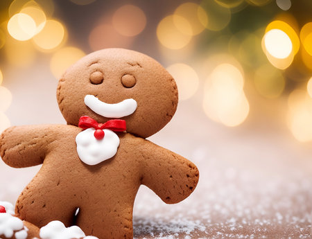 Gingerbread man cookie. AI generated illustrationの素材