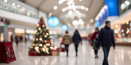 Xmas themed shopping mall. Defocused style. AI generated illustrationの素材