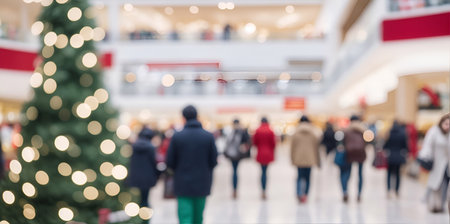 Xmas themed shopping mall. Defocused style. AI generated illustrationの素材