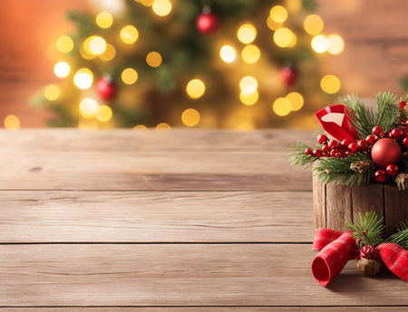 Rustic wooden Xmas themed background. AI generated illustrationの素材
