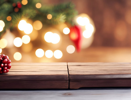 Rustic wooden Xmas themed background. AI generated illustrationの素材