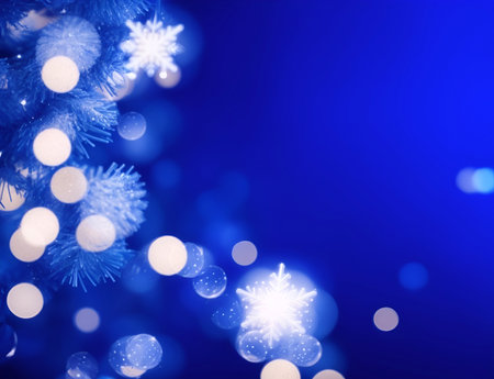 Blue bokeh Xmas themed background. AI generated illustrationの素材