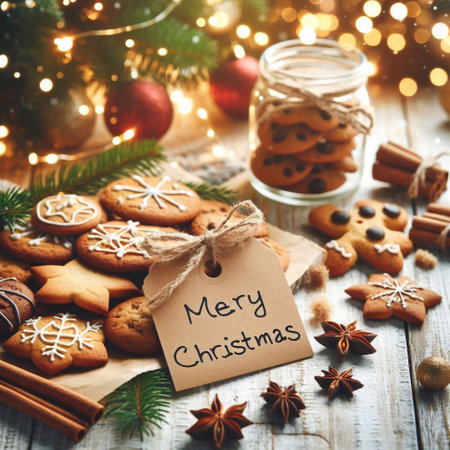 Homemade cookies. Xmas style. AI generated illustrationの素材