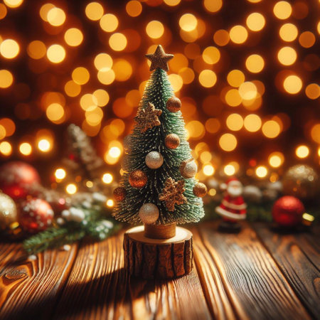 Small Xmas tree. Bokeh blur background. AI generated illustrationの素材