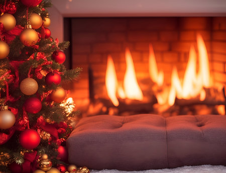 Xmas fireplace. AI generated illustrationの素材
