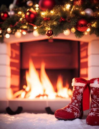 Xmas fireplace. AI generated illustrationの素材