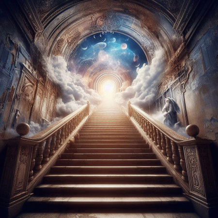 Stairway to cyber heaven. AI generated illustrationの素材