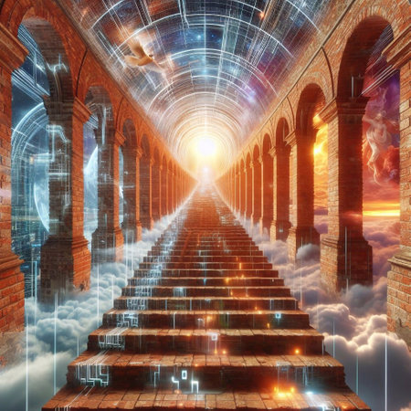 Stairway to cyber heaven. AI generated illustrationの素材