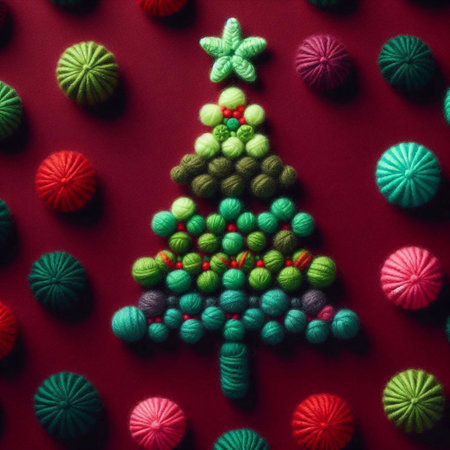 Made of wool Xmas tree. AI generated illustrationの素材