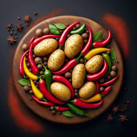 Potato and pepper. AI generated illustrationの素材