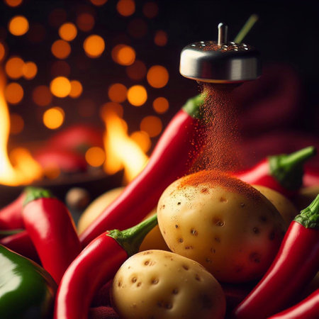 Potato and pepper. AI generated illustrationの素材