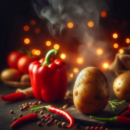 Potato and pepper. AI generated illustrationの素材