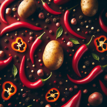 Potato and pepper. AI generated illustrationの素材