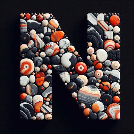 Letter N shape made of marble pebbles. AI generated illustrationの素材