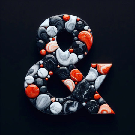 Ampersand shape made of marble pebbles. AI generated illustrationの素材