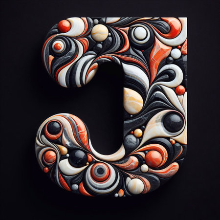 J shape made of marble pebbles. AI generated illustrationの素材