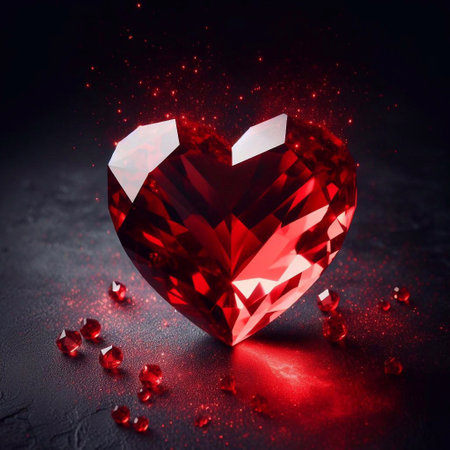 Red crystal heart with flowers. AI generated illustrationの素材